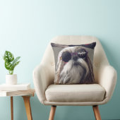 シーズー（犬）Tzuクールヴィンテージレトロ眼鏡フォトモノグラム クッション (椅子)