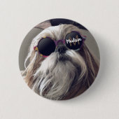 シーズー(犬)Tzuクールヴィンテージレトロ眼鏡フォトモノグラム 缶バッジ (正面)