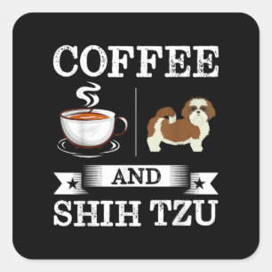 シーズー(犬)Tzuコーヒーとシーズー(犬)かわいい犬の贈り物 スクエアシール