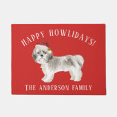 シーズー（犬）tzuショートヘアハッピーハウリデイズクリスマス ドアマット (正面)