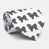 シーズー(犬)Tzuシルエットドッグイエロー&ブラックグリッドホワイト ネクタイ (ロール)