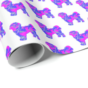 シーズー（犬）Tzuシルエットピンク&ブルードッグホワイト紙 ラッピングペーパー