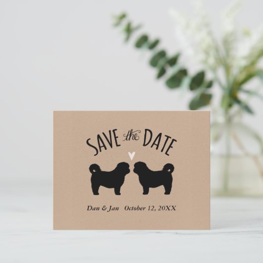 シーズー（犬）Tzuシルエット結婚式の日付を保存 案内ポストカード (スタンド正面)