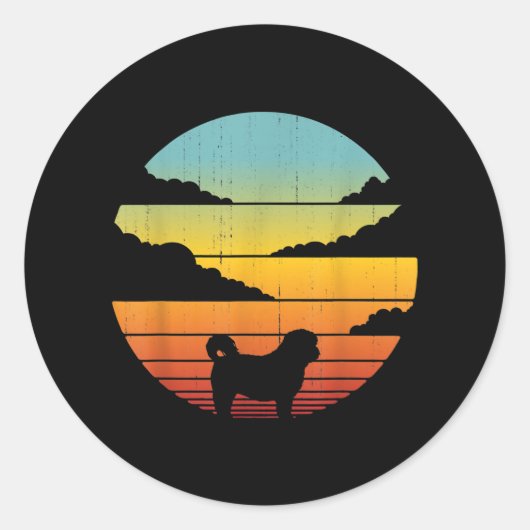 シーズー(犬)Tzuスタイル60s 70s男性女性ギフト ラウンドシール (正面)