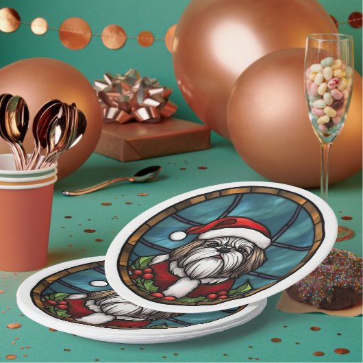 シーズー(犬)Tzuステンドグラスのクリスマス ペーパープレート (複数)