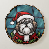 シーズー（犬）Tzuステンドグラスのクリスマス ラウンドクッション (正面)
