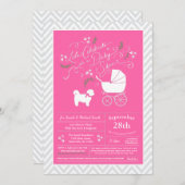 シーズー（犬）Tzuテディベアドッグベビーシャワーピンクガール 招待状 (正面/裏面)