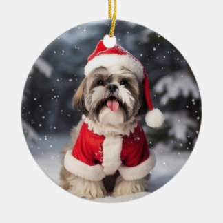シーズー(犬)TZUドッグのクリスマス記念 セラミックオーナメント