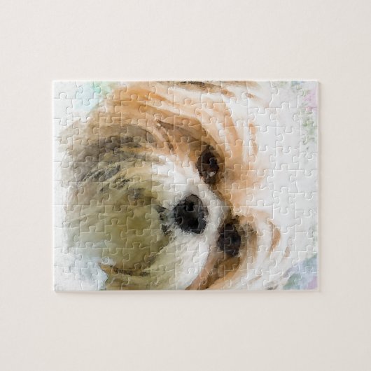 シーズー(犬)TZUドッグウォーターカラーアート絵画ズ ジグソーパズル (横)