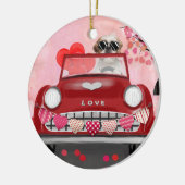 シーズー(犬)TZUドッグカーとハートバレンタイン セラミックオーナメント (左)