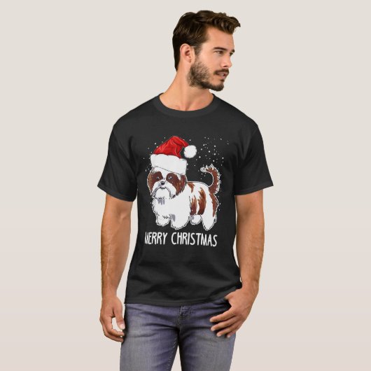 シーズー(犬)TZUドッグクリスマスかわいい Tシャツ (正面フル)