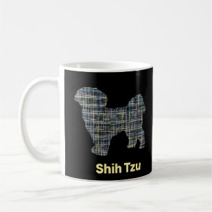 シーズー（犬）Tzuドッグシルエットイエロー&ブラックグリッド線 コーヒーマグカップ