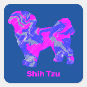 シーズー(犬)TZUドッグシルエット熱狂するホットピンク スクエアシール