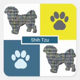 シーズー(犬)Tzuドッグシルエット&ポープリントY&Bグリッド スクエアシール