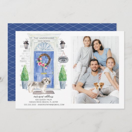 シーズー(犬)tzuフロントドアの写真移動アナウンス 招待状 (正面/裏面)