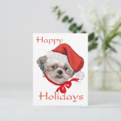 シーズー(犬)TZUレスキュー犬ハッピーホリデー シーズンポストカード (スタンド正面)