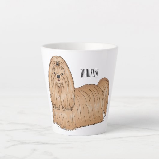 シーズー（犬）tzuロングヘアードッグ漫画イラストレーション カフェラテマグ (正面)