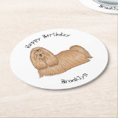 シーズー（犬）tzuロングヘアードッグ漫画イラストレーション ラウンドペーパーコースター (アングル)