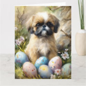 シーズー（犬）Tzu犬とイースターエッグホリデイ カード (正面)