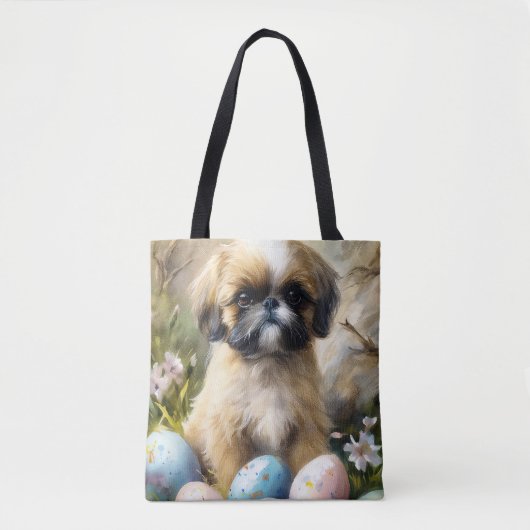 シーズー（犬）Tzu犬とイースターエッグホリデイ トートバッグ (正面)
