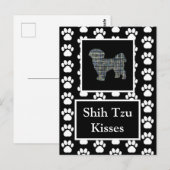 シーズー（犬）Tzu犬のキスシルエットイエロー&ブルーグリッド ポストカード (正面/裏面)