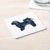 シーズー(犬)Tzu犬の品種シルエット水色 スクエアペーパーコースター (アングル)