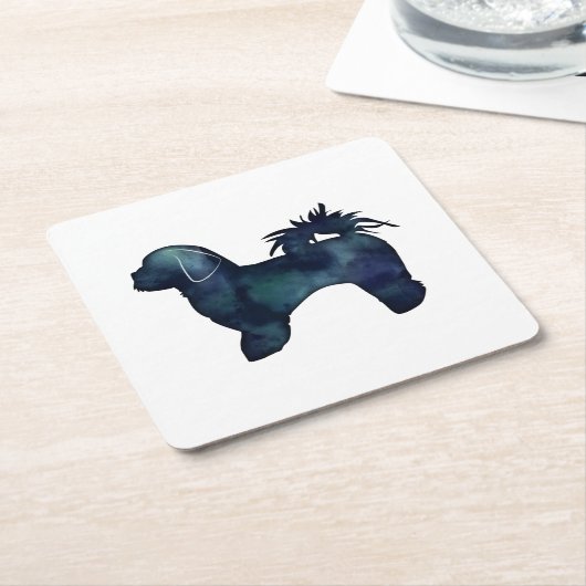 シーズー（犬）Tzu犬の品種シルエット水色 スクエアペーパーコースター (アングル)