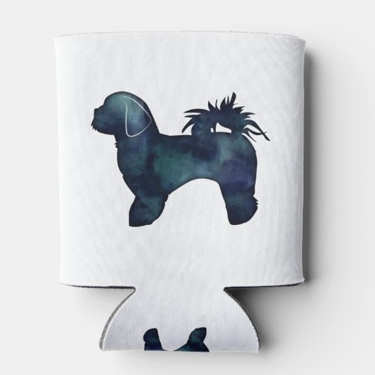 シーズー（犬）Tzu犬の品種シルエット水色 缶クーラー (裏面)