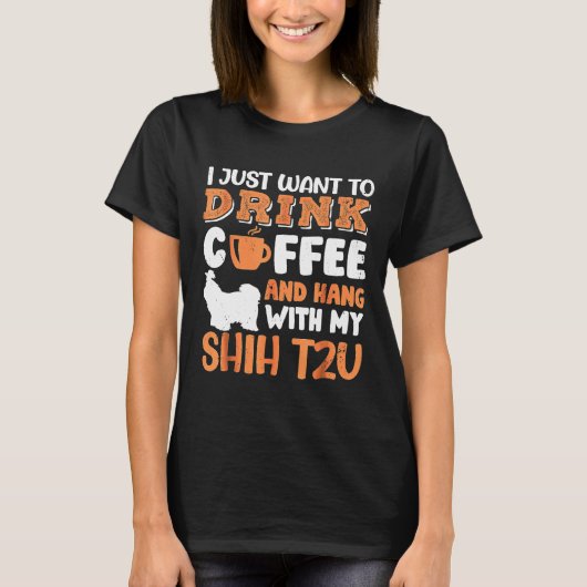 シーズー(犬)Tzu犬の母とコーヒーハンドを飲む Tシャツ (正面)