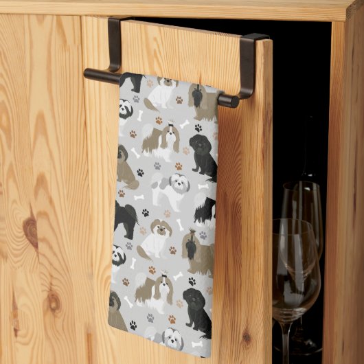 シーズー(犬)TZU犬の足と骨キッチンタオル キッチンタオル (三つ折り)