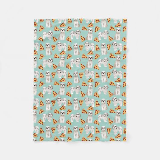 シーズー（犬）Tzu犬ピザ愛好家ミント フリースブランケット (正面)