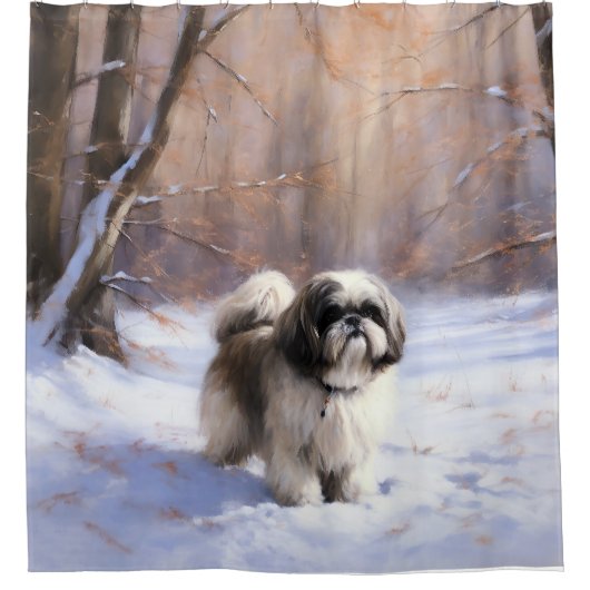 シーズー（犬）Tzu雪のクリスマス シャワーカーテン (正面)