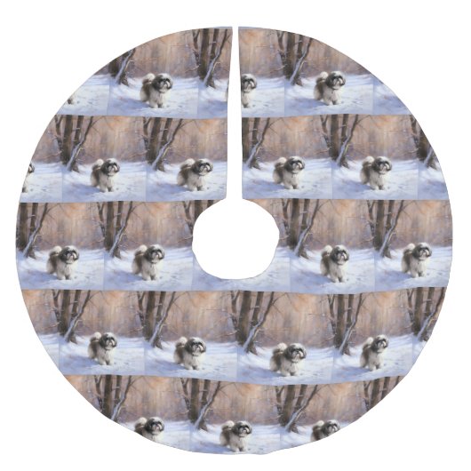 シーズー（犬）Tzu雪のクリスマス ブラッシュドポリエステルツリースカート (正面)