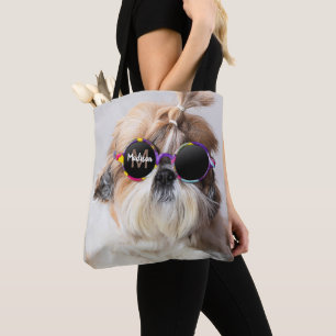 シーズー（犬）Tzu クールおもしろいかわいい写真カスタムモノグラム トートバッグ