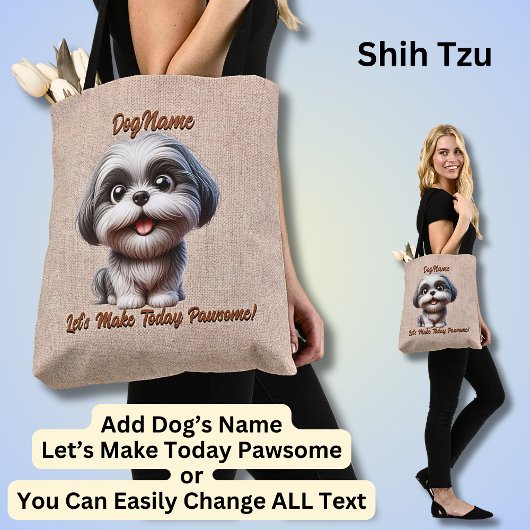 シーズー（犬）Tzu – 犬の名前の追加、文字の変更 トートバッグ