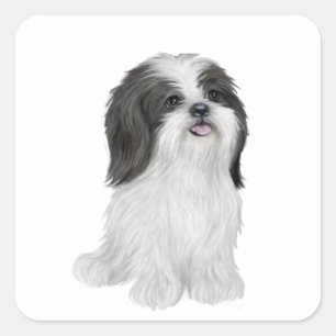 シーズー(犬)Tzu – 白黒(by JF) スクエアシール