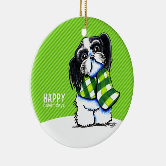 シーズー(犬)Tzu B/Wクリスマススノーハッピーハウルi日 セラミックオーナメント (右)