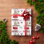 シーズー（犬）Tzu Dog in Christmas抱き枕 ラッピングペーパー<br><div class="desc">この可愛いクリスマスのラッピング紙の繰り返しパターンは、休日の抱き枕から覗き見る愛らしいシーズー（犬）Tzu犬のイメージ赤と白である。彼の後ろにホリーと赤い果実の小枝がある。赤と黒のブルフィンチの鳥が上陸しようとしている。スタイル化された赤と黒のバッファローの格子状の文字はMERRY CHRISTMASと言う、"Happy New Year"はダークグリーン。自分の署名は二つの分野に分かれてカスタマイズい。必ず一致するギフトのラベルを見る。</div>