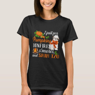 シーズー（犬）Tzu I秋カボチャ焚き火スモールとD Tシャツ