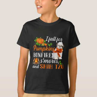 シーズー（犬）Tzu I秋カボチャ焚き火スモールとD Tシャツ