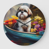 シーズー（犬）Tzu on aパドル：風光明媚な冒険 ラージ壁時計 (正面)