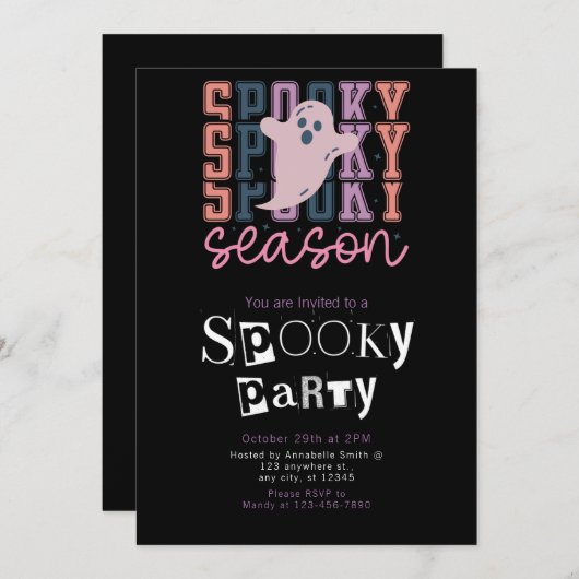 シーズ不気味ン幽霊ミニマルハローウィンパーティ 招待状 (正面/裏面)