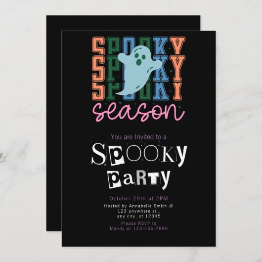 シーズ不気味ン幽霊ミニマルハローウィンパーティ 招待状 (正面/裏面)