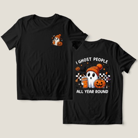 シーズ不気味ン秋衣装 – かわいい幽霊ハロウィーン トライブレンドＴシャツ (デザイン正面&裏面)