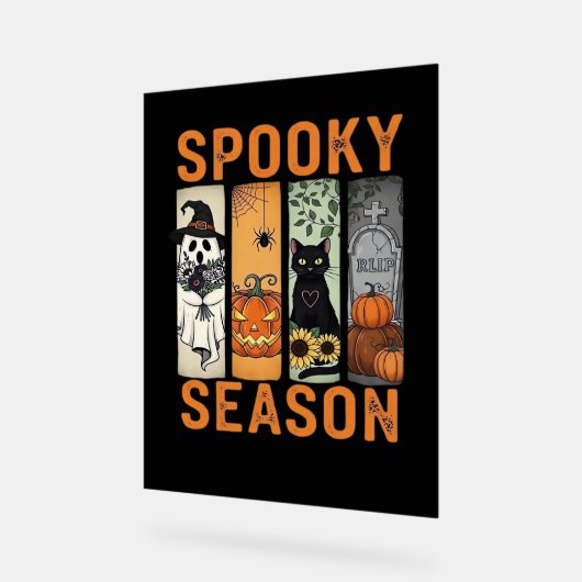 シーズ不気味ン – かわいい幽霊、黒猫、かぼちゃとH アクリルサイン (傾斜)