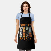 シーズ不気味ン – かわいい幽霊、黒猫、かぼちゃとH エプロン (着用した状態)