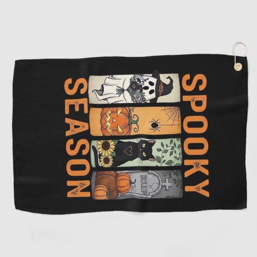 シーズ不気味ン – かわいい幽霊、黒猫、かぼちゃとH ゴルフタオル (横)