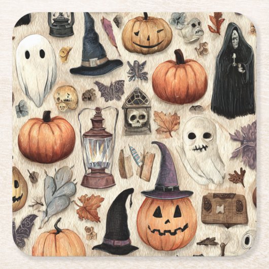 シーズ不気味ン – ハロウィーン紙コースター スクエアペーパーコースター (正面)