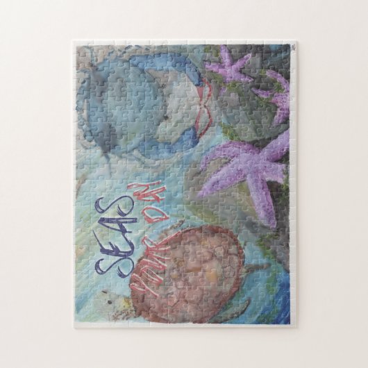シーズ海洋生物水彩11x14インチパズル ジグソーパズル (縦)