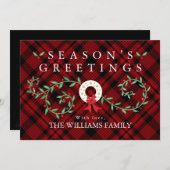 シーズ素朴ンズグリーティングリースレッドプレイドファミリー シーズンカード (正面/裏面)
